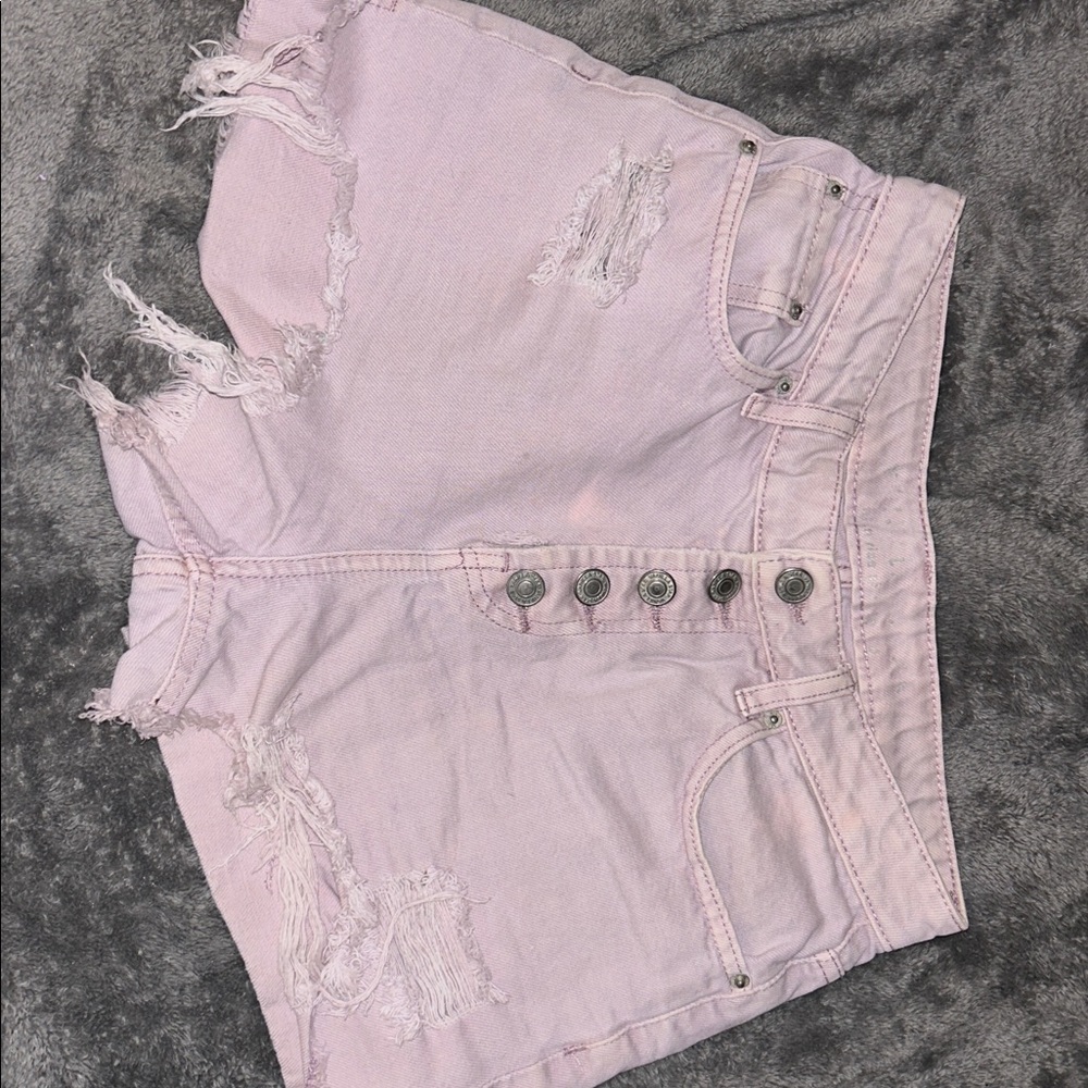 Distressed Light Pink Denim Shorts